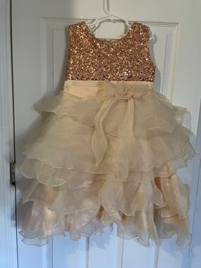 Girls Sequin Bodice Tulle Party Dress - Champagne